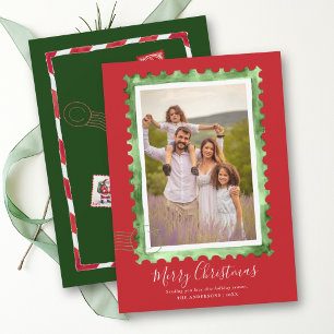 Oude Postzegel Groen Rode Familie Kerstmis Feestdagenkaart