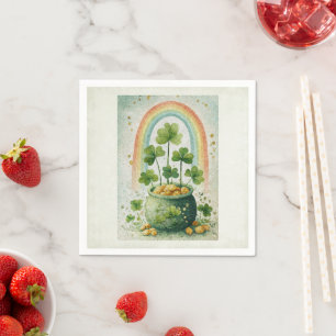 Oude pot met goud en regenboog servet