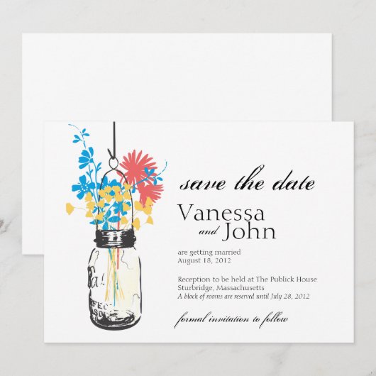 Oude pot & wilde bloemen save the date (Voorkant / Achterkant)