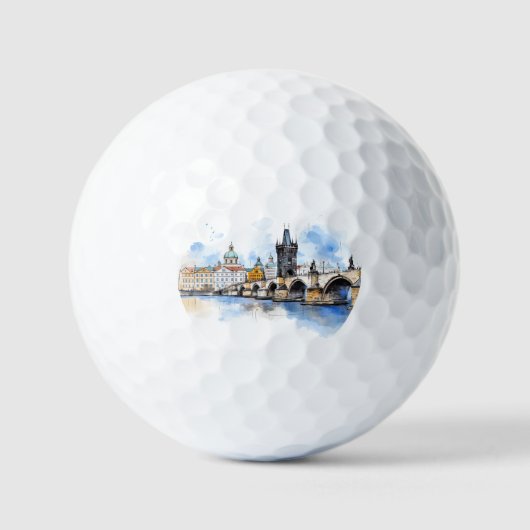 Oude Praag, Karelsbrug waterverf Golfballen (Voorkant)
