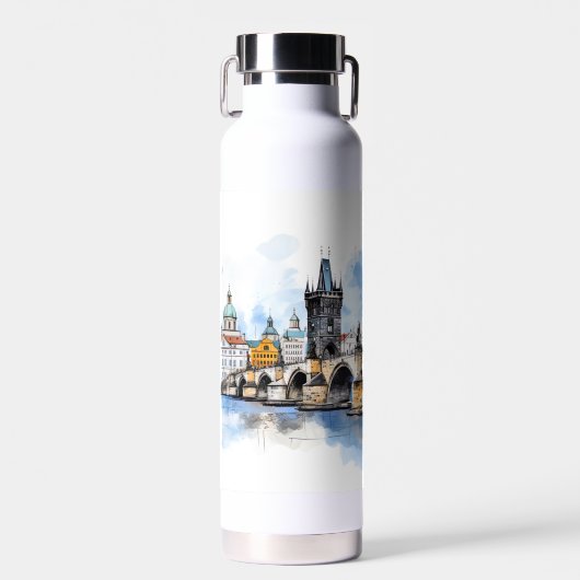 Oude Praag, Karelsbrug waterverf Waterfles (Voorkant)