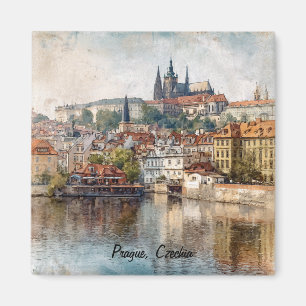 Oude Praag Tsjechië Aquarel Schilderij Magneet