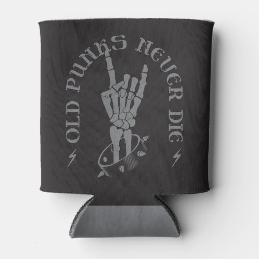 Oude punks sterven nooit skeleton rock op gothic blikjeskoeler (Voorkant)