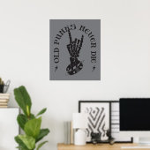 Oude punks sterven nooit skeleton rock op gothic poster (Thuiskantoor)