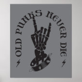 Oude punks sterven nooit skeleton rock op gothic poster (Voorkant)
