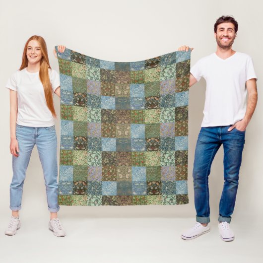 Oude quilt patchwork William Morris patroon Fle Fleece Deken (In situ)