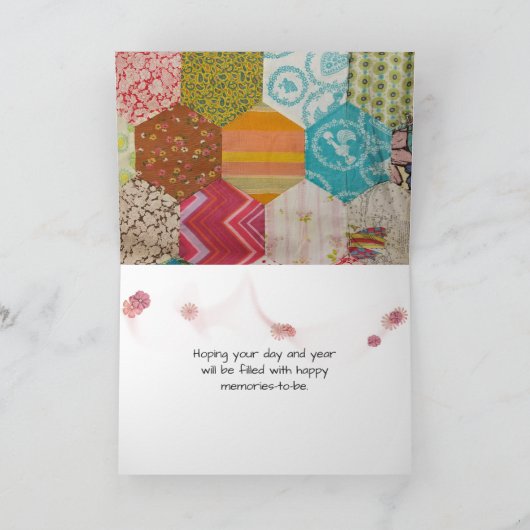 Oude Quilt Pattern met Stitched Lijst Birthday Kaart (Binnen)