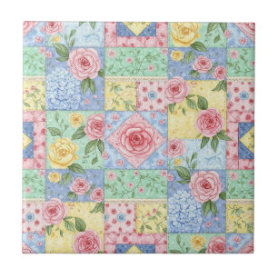 Oude quilt roos patroon tegeltje