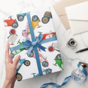 Oude raceauto-patroon cadeaupapier