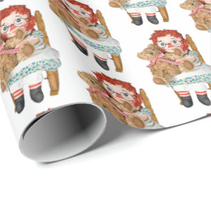 oude rag pop met teddy beer cadeaupapier