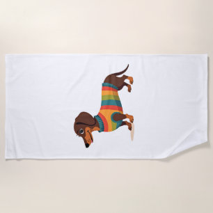 Oude regenboog trui Das cute lange hond Illustrati Strandlaken