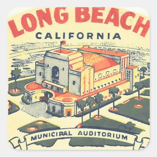 Oude reis Long Beach Californië Vierkante Sticker (Voorkant)