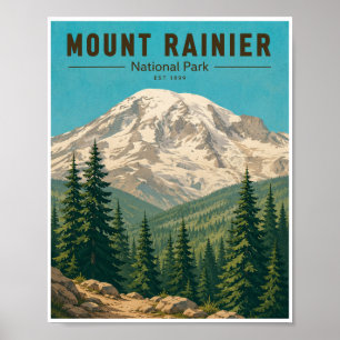 Oude Reis Mount Rainier Nationaal Park Poster