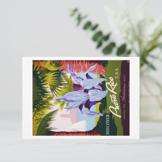 Oude reis naar Puerto Rico, tropisch, aanpasbaar Bedankkaart (Staand voorkant)