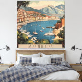 Oude reis scène haven van Monaco Aangepaste tekst Canvas Afdruk (Insitu (Slaapkamer))
