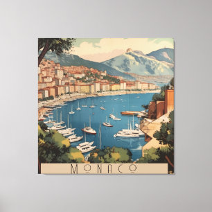 Oude reis scène haven van Monaco Aangepaste tekst Canvas Afdruk