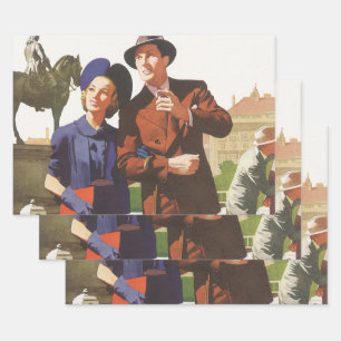 Oude Reis, Toeristen op Vakantie Stedentrip Sights Inpakpapier Vel