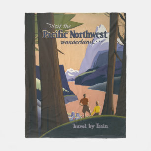 Oude reisposter Pacific Northwest 1925 Trein Fleece Deken