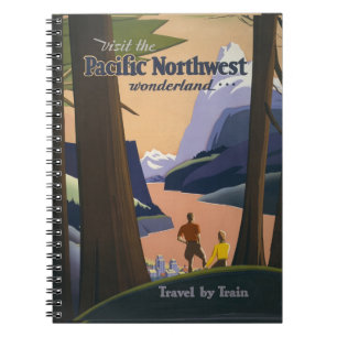 Oude reisposter Pacific Northwest 1925 Trein Notitieboek