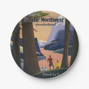 Oude reisposter Pacific Northwest 1925 Trein Papieren Bordje