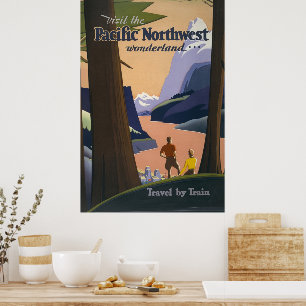 Oude reisposter Pacific Northwest 1925 Trein Poster