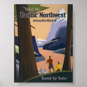 Oude reisposter Pacific Northwest 1925 Trein Poster