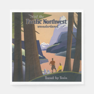 Oude reisposter Pacific Northwest 1925 Trein Servet