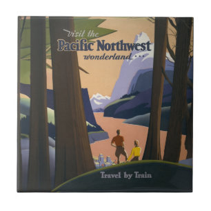 Oude reisposter Pacific Northwest 1925 Trein Tegeltje