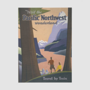 Oude reisposter Pacific Northwest 1925 Trein Tissuepapier