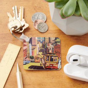 Oude Reisposter San Francisco Kabeltreinen Sleutelhanger