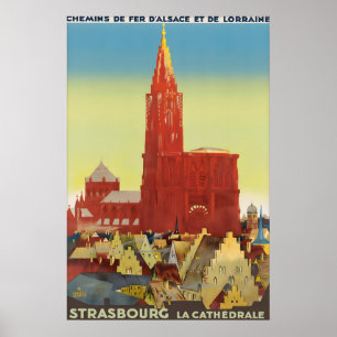 Oude Reisposter Straatsburg Kathedraal Frankrijk Poster