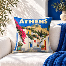 Oude Reisposter van Athene Griekenland Worpkussen