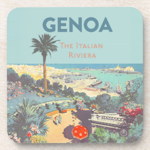 Oude reisposter van Genoa Italiaanse Riviera 1931 Bier Onderzetter