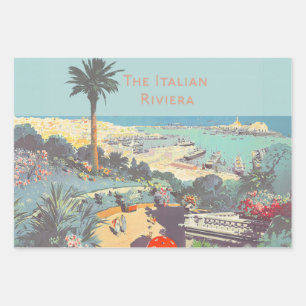 Oude reisposter van Genoa Italiaanse Riviera 1931 Inpakpapier Vel