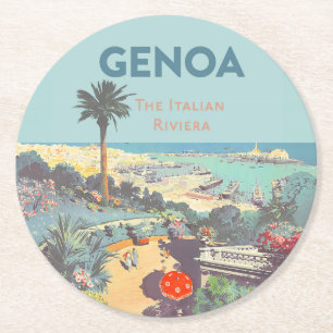 Oude reisposter van Genoa Italiaanse Riviera 1931 Ronde Kartonnen Onderzetter