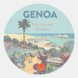 Oude reisposter van Genoa Italiaanse Riviera 1931 Ronde Sticker