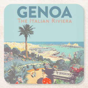 Oude reisposter van Genoa Italiaanse Riviera 1931 Vierkante Kartonnen Onderzetter