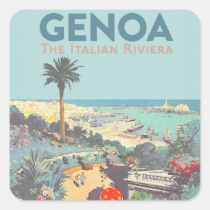 Oude reisposter van Genoa Italiaanse Riviera 1931 Vierkante Sticker