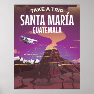 Oude reisposter van Santa María Guatemala. Poster