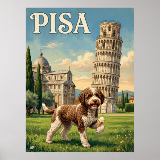 Oude Reisposters | Pisa Italië Scheve Toren Hond Poster
