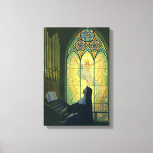 Oude religie, non die een orgel in de kerk bespeel canvas afdruk