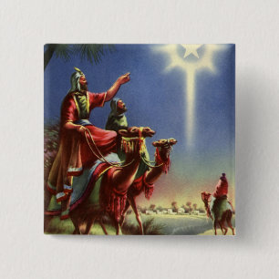 Oude religie, wijze mannen met ster van Bethlehem Vierkante Button 5,1 Cm