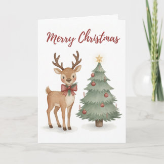 Oude rendieren en kerstboom feestdagen kaart