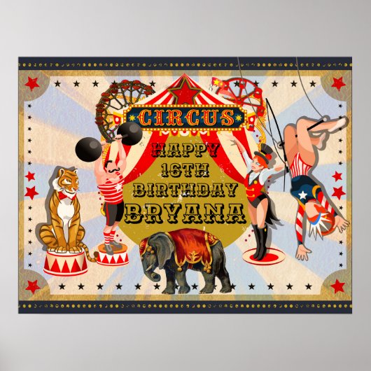 Oude Retro Circus Verjaardagsfeest Custom Banner Poster (Voorkant)