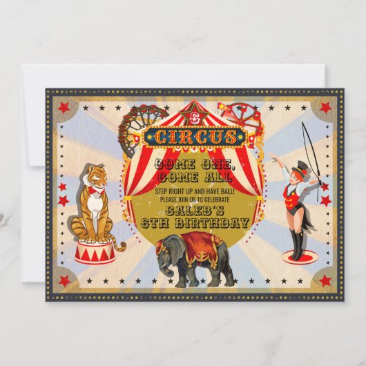 Oude Retro Circus Verjaardagsfeestje Kaart (Voorkant)