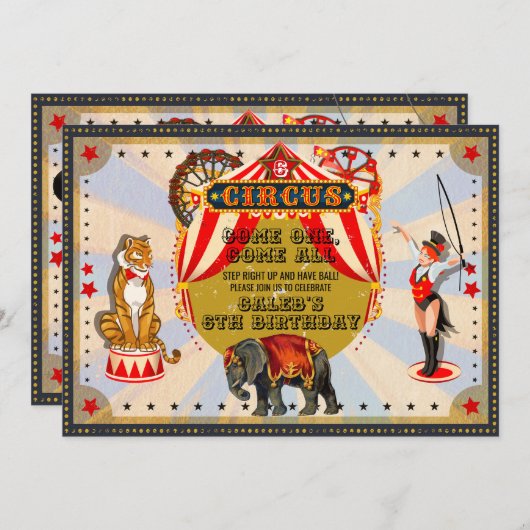 Oude Retro Circus Verjaardagsfeestje Kaart (Voorkant / Achterkant)