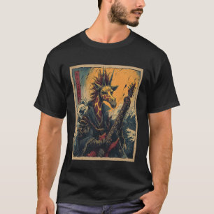 Oude Retro Japanse Giraffe Punk Gitarist Vint T-shirt