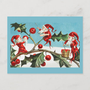 Oude Retro Kerstkaart Hulst & Feeën Feestdagenkaart