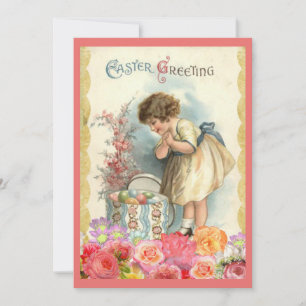 Oude Retro Paaseieren Bloemen Feestdagenkaart