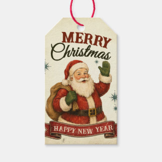 Oude Retro Prettig Kerstfeest & Gelukkig Nieuwjaar Cadeaulabel